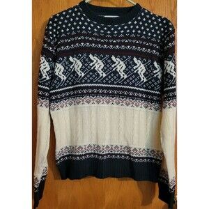 Vintage Steep Slopes Men's 80s Red Ivory Blue Fair Isle Ski Sweater Size Medium